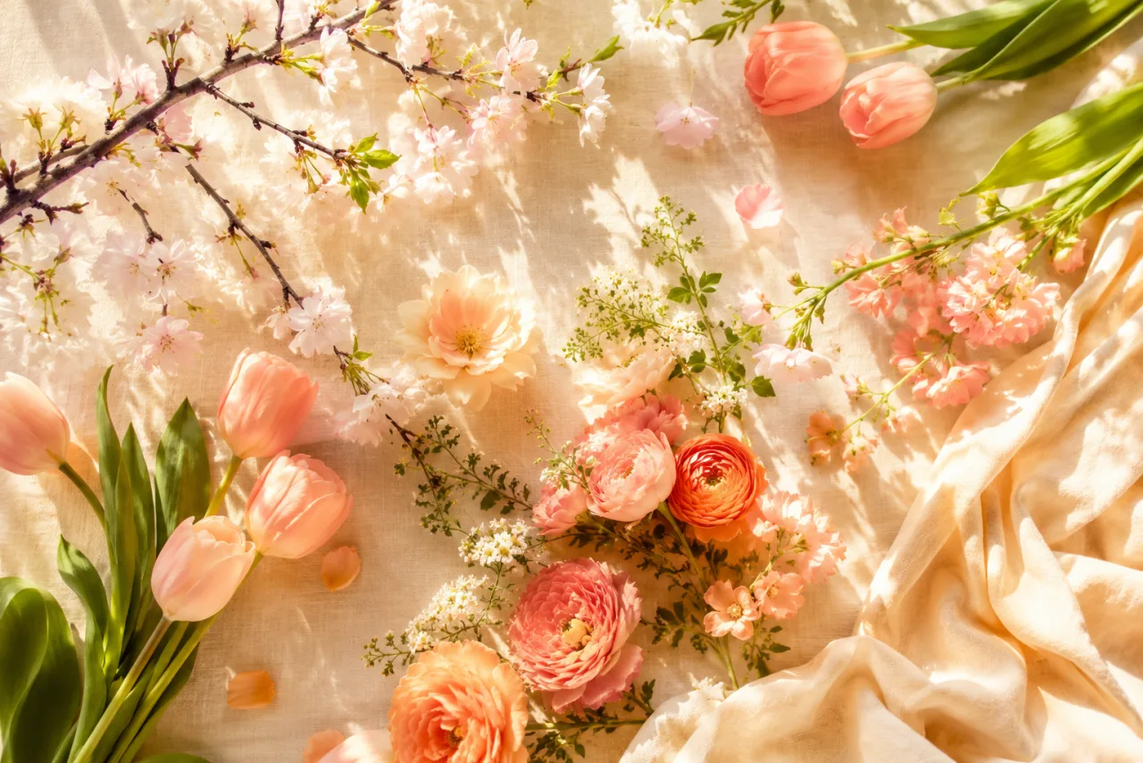 Spring color palette mood board showing characteristic spring colors