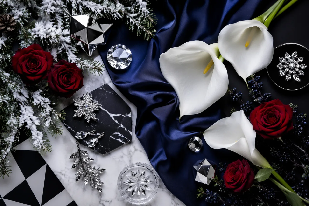 Winter color palette mood board showing characteristic winter colors